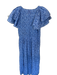 Banjanan Size L Blue & White Cotton Flutter Sleeves Flowers Smocked Maxi Dress Blue & White / L
