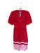 She + Sky Size M Red & Pink Cotton Blend Balloon Sleeve V Neck Color Block Dress Red & Pink / M