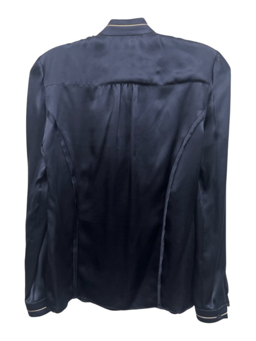 Derek Lam Size 4 Navy Silk Long Sleeve Half Button Tie Neck Pleats Top Navy / 4