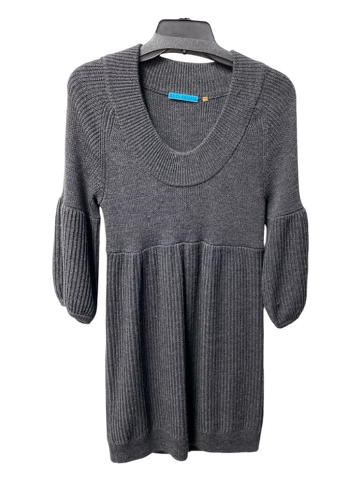 Alice + Olivia Size Est M Gray Wool Scoop Neck 3/4 Balloon Sleeve Ribbed Dress Gray / Est M