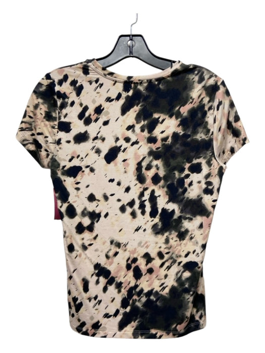 L'agence Size S/P Cream & Black Rayon Crew Neck Abstract Print Short Sleeve Top Cream & Black / S/P