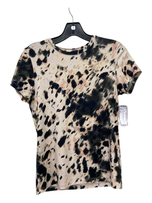 L'agence Size S/P Cream & Black Rayon Crew Neck Abstract Print Short Sleeve Top Cream & Black / S/P