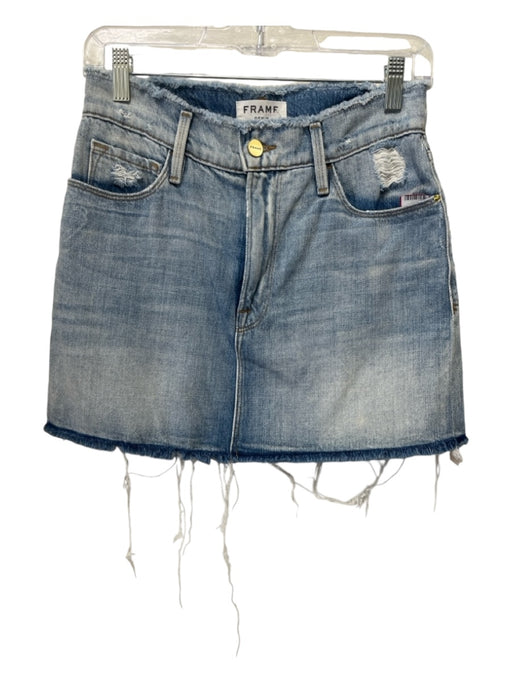 Frame Size 25 Light Wash Cotton Denim Mini Distressed Cut Off 5 Pocket Skirt Light Wash / 25