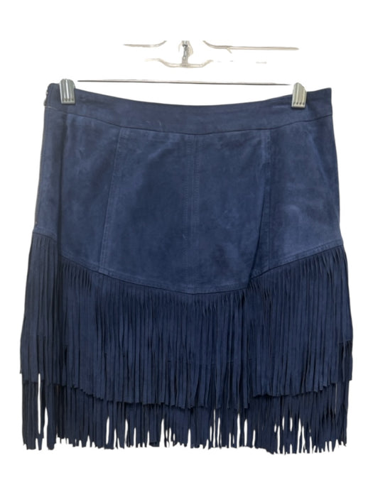 Intermix Size 2 Navy Blue Suede Fringe Mini Side Zip Skirt Navy Blue / 2