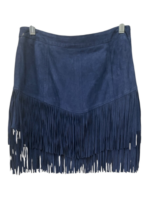 Intermix Size 2 Navy Blue Suede Fringe Mini Side Zip Skirt Navy Blue / 2