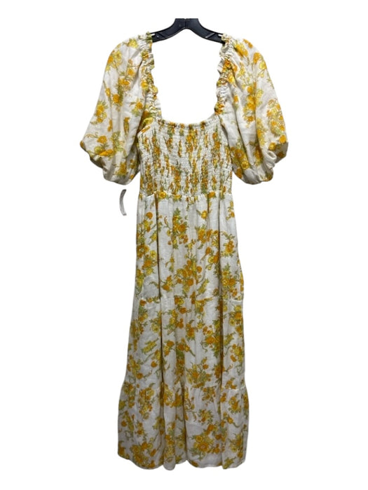 Faithful The Brand Size L White, Yellow, Green Print Linen Square Neck Dress White, Yellow, Green Print / L