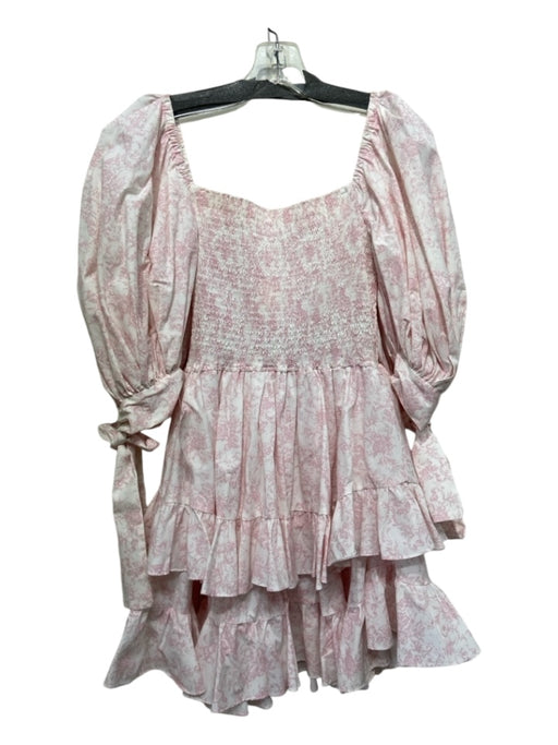 Caroline Constas Size L White & Pink Cotton Floral smocked Filigree Dress White & Pink / L