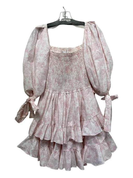 Caroline Constas Size L White & Pink Cotton Floral smocked Filigree Dress White & Pink / L