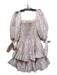 Caroline Constas Size L White & Pink Cotton Floral smocked Filigree Dress White & Pink / L