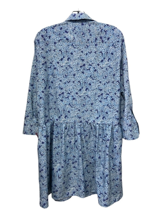 Tuckernuck Size M Blue & White Polyester Long Sleeve Collar Half Button Dress Blue & White / M