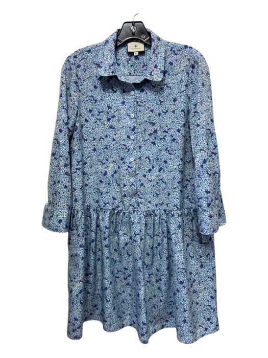 Tuckernuck Size M Blue & White Polyester Long Sleeve Collar Half Button Dress Blue & White / M