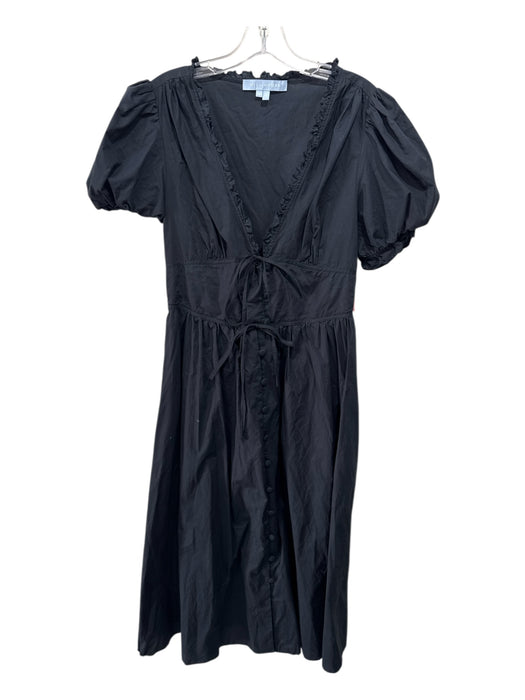 Hill House Size S Black Cotton Button Down Tie V Neck Maxi Dress Black / S