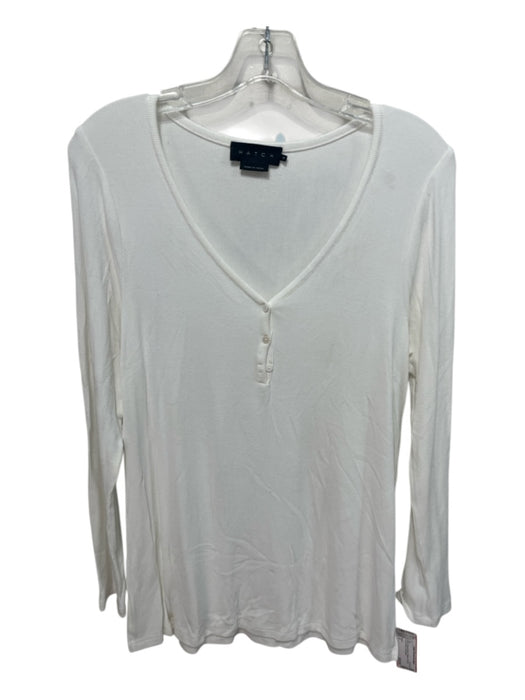Hatch Size 2 White Rayon Blend Ribbed Henley Long Sleeve Top White / 2