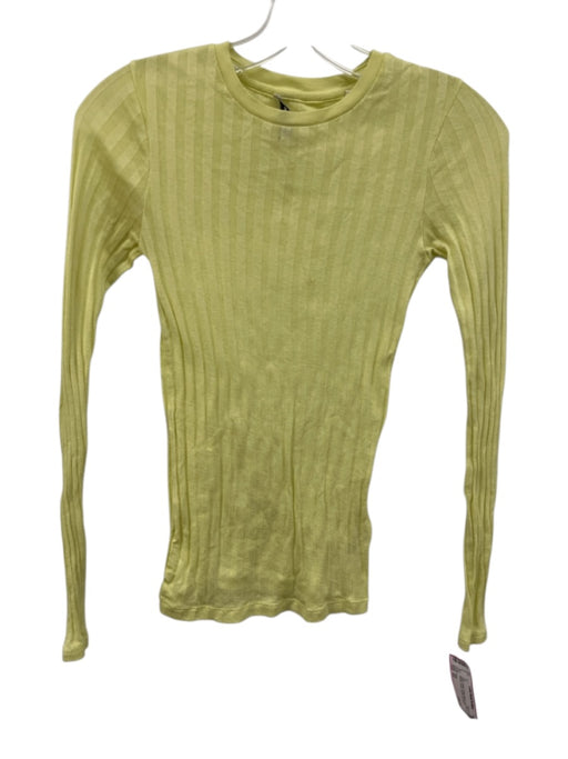 Vince Size XS Yellow Green Cotton Blend Long Sleeve Ribbed Sheer Stretch Top Yellow Green / XS