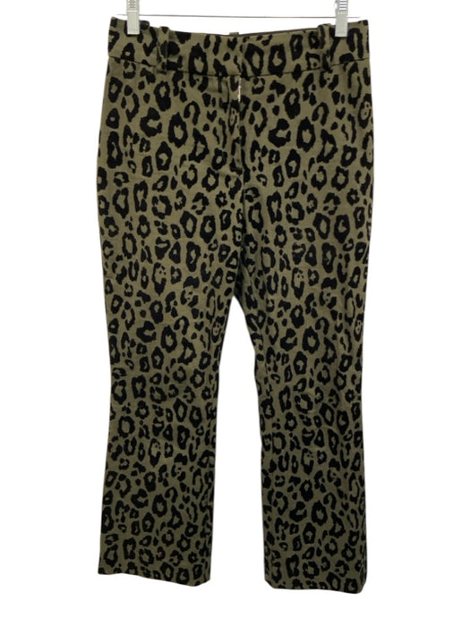 Derek Lam 10 Crosby Size 2 Green & Black Cotton Leopard Print Zip fly away Pants Green & Black / 2