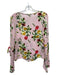 Milly Size M Pink, Yellow & red Silk V Neck Floral Flare Sleeves Tie Neck Top Pink, Yellow & red / M