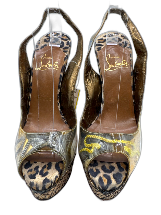 Christian Louboutin Shoe Size 36 Gold, Black & Tan Leather Platform Pumps Gold, Black & Tan / 36