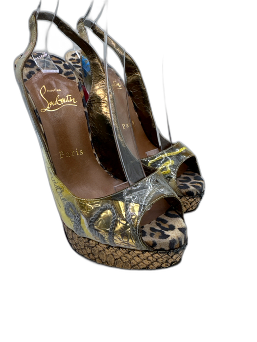 Christian Louboutin Shoe Size 36 Gold, Black & Tan Leather Platform Pumps Gold, Black & Tan / 36