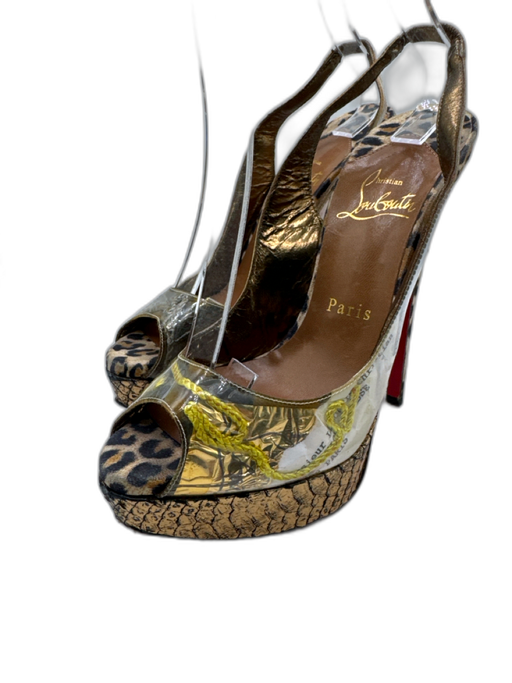 Christian Louboutin Shoe Size 36 Gold, Black & Tan Leather Platform Pumps Gold, Black & Tan / 36
