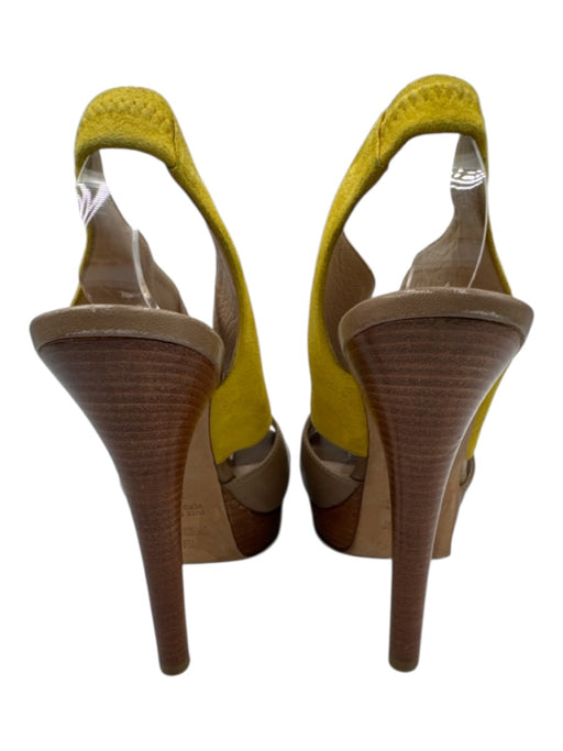 Fendi Shoe Size 36 Beige & Yellow Leather Upper Criss Cross Slingbacks Beige & Yellow / 36