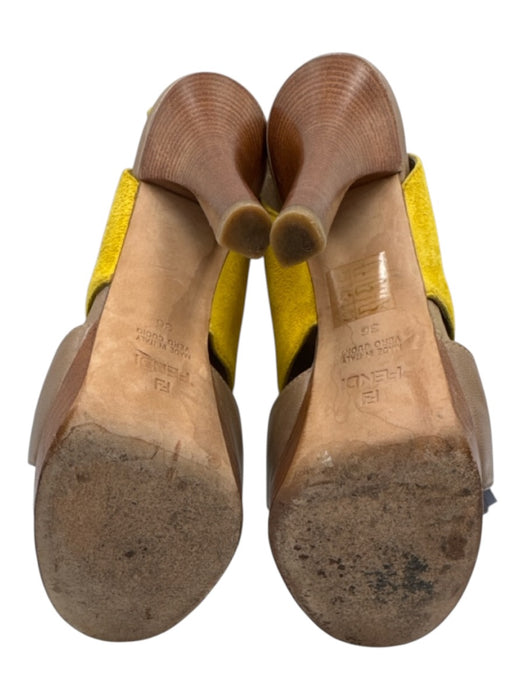 Fendi Shoe Size 36 Beige & Yellow Leather Upper Criss Cross Slingbacks Beige & Yellow / 36