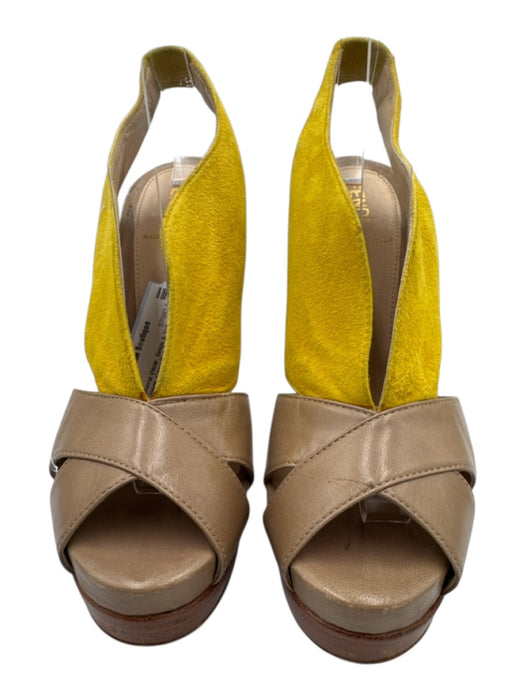 Fendi Shoe Size 36 Beige & Yellow Leather Upper Criss Cross Slingbacks Beige & Yellow / 36