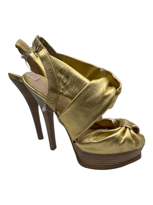 Fendi Shoe Size 36 Gold Leather Upper Metallic Twist Logo Plaque Slingbacks Gold / 36