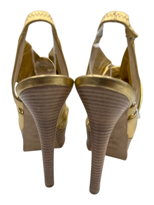 Fendi Shoe Size 36 Gold Leather Upper Metallic Twist Logo Plaque Slingbacks Gold / 36