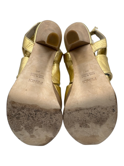 Fendi Shoe Size 36 Gold Leather Upper Metallic Twist Logo Plaque Slingbacks Gold / 36
