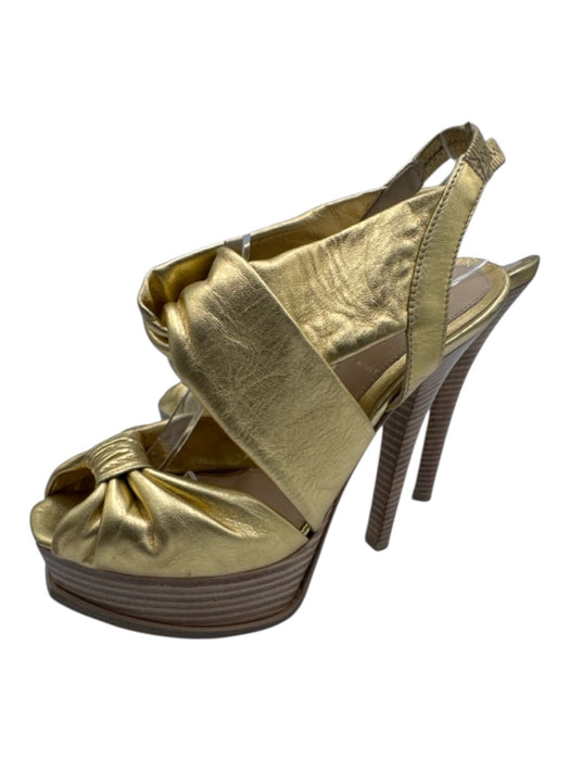 Fendi Shoe Size 36 Gold Leather Upper Metallic Twist Logo Plaque Slingbacks Gold / 36