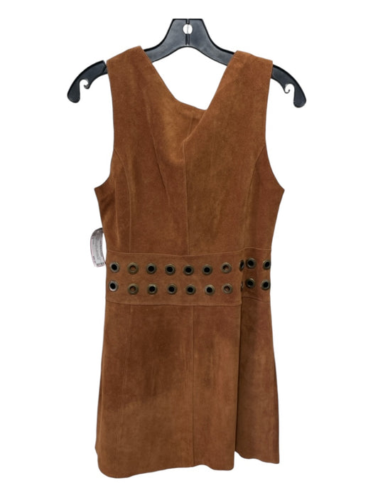 Free People Size 6 Brown Cow Leather Sleeveless Zip Front Grommets Paneled Dress Brown / 6