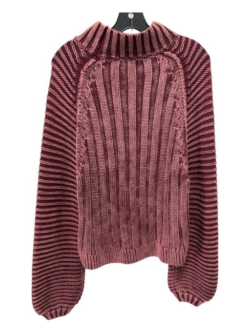 Free People Size Medium Pink & Burgundy Cotton Long Balloon Sleeve Faded Sweater Pink & Burgundy / Medium