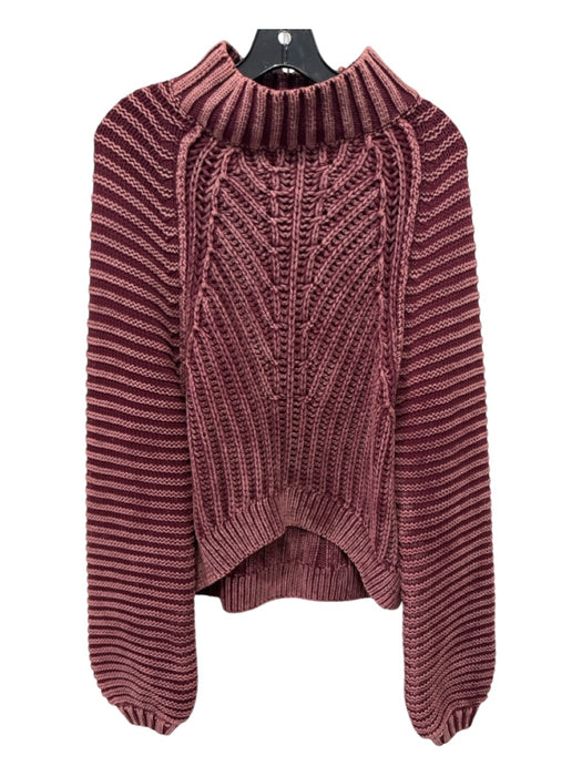 Free People Size Medium Pink & Burgundy Cotton Long Balloon Sleeve Faded Sweater Pink & Burgundy / Medium