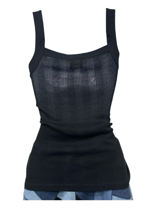 Khaite Size L Black Viscose Blend Ribbed Square Neck Sleeveless Sheer Top Black / L