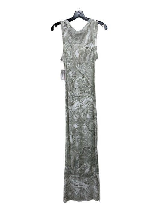 Monica Sarti Size M White & Gray Viscose Marbled Sleeveless Slit Midi Dress White & Gray / M