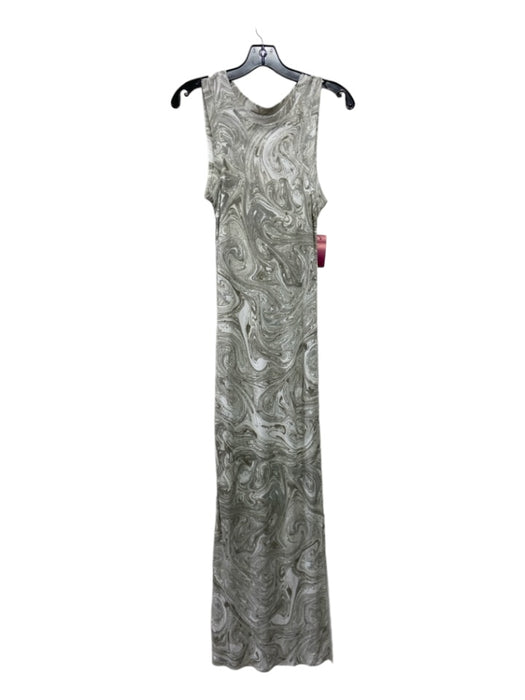 Monica Sarti Size M White & Gray Viscose Marbled Sleeveless Slit Midi Dress White & Gray / M