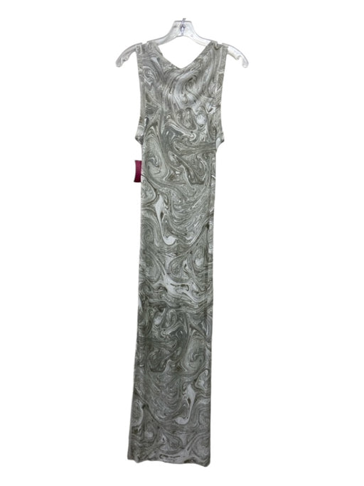 Monica Sarti Size L White & Gray Viscose Marbled Sleeveless Slit Midi Dress White & Gray / L