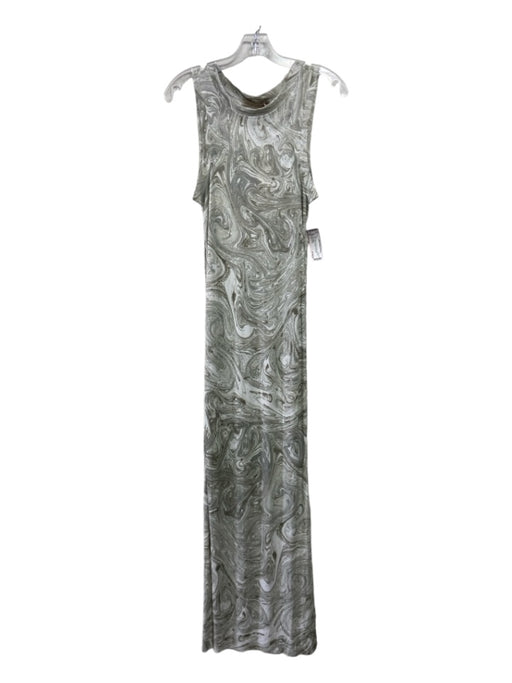 Monica Sarti Size L White & Gray Viscose Marbled Sleeveless Slit Midi Dress White & Gray / L