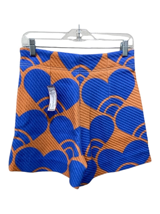 Odeeh Size 36 Orange & Blue Cotton Side Zip Ribbed Heart Print High Rise Shorts Orange & Blue / 36