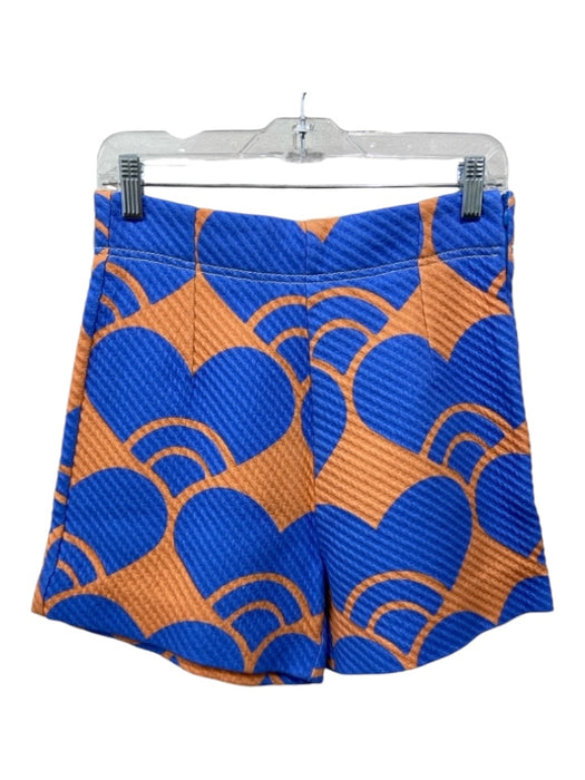 Odeeh Size 36 Orange & Blue Cotton Side Zip Ribbed Heart Print High Rise Shorts Orange & Blue / 36