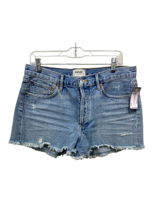 Agolde Size 29 Light Wash Cotton Denim High Rise Button Fly distressed Shorts Light Wash / 29