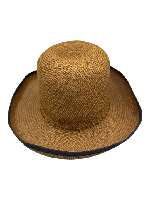 Jennifer Hoertz Tan & black Straw Woven Round Lace Up Detail Sun Hat Tan & black