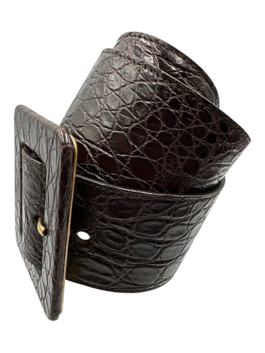 Yves Saint Laurent Brown Alligator Leather Square Buckle Wide Belts Brown / 34