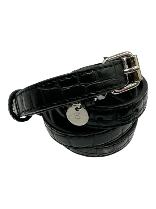 Stella McCartney Black Faux Leather Croc Embossed Silver Tone Hardware Belts Black / 85