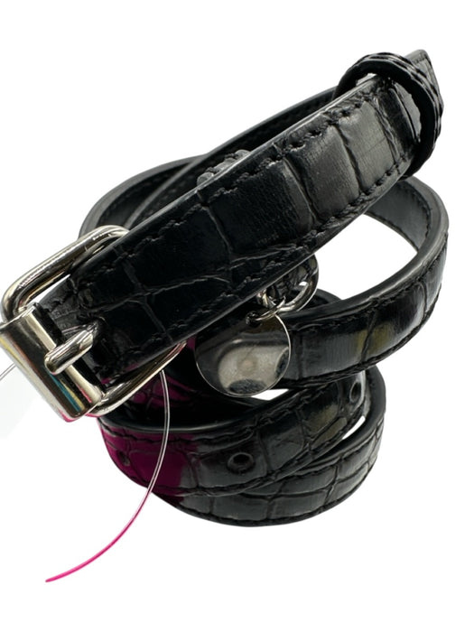 Stella McCartney Black Faux Leather Croc Embossed Silver Tone Hardware Belts Black / 90