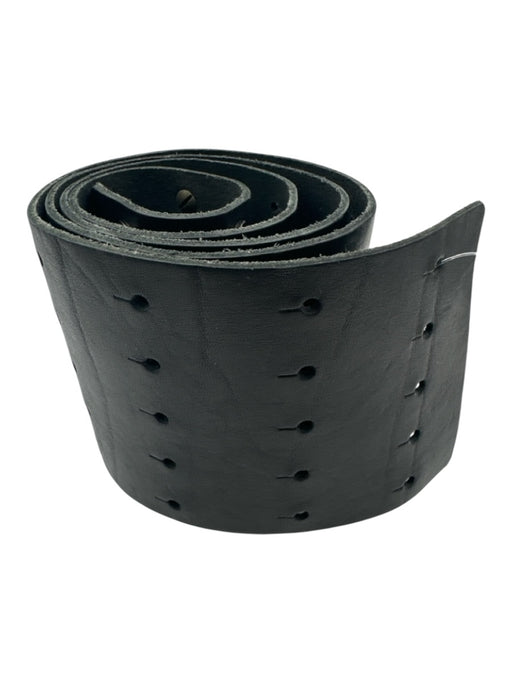 Hache Black Leather Wide Perforated Peg Buckle Belts Black / 44