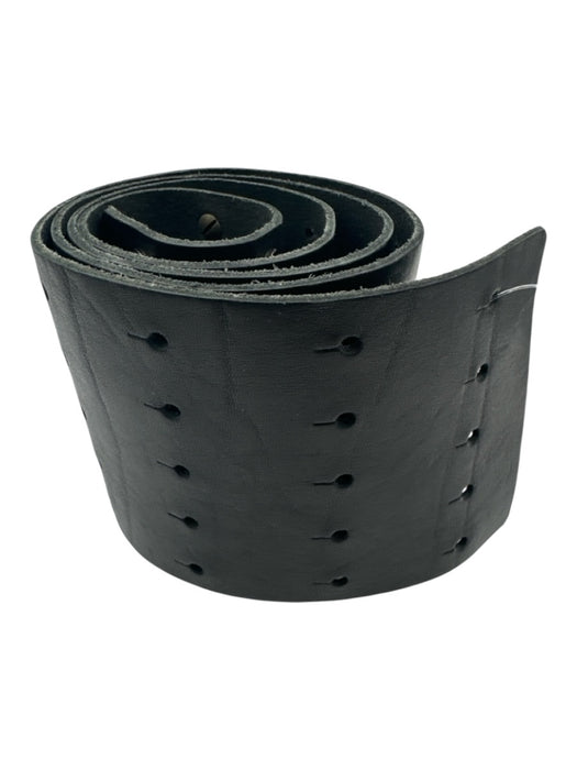 Hache Black Leather Wide Perforated Peg Buckle Belts Black / 44