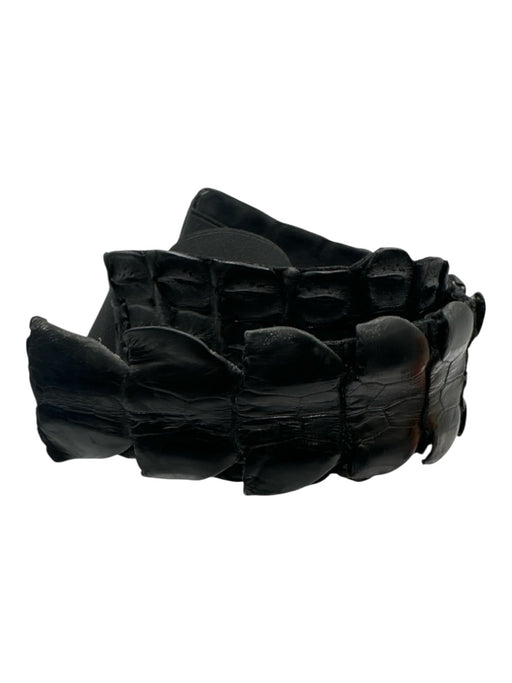 Ter Et Bantine Black Crocodile Leather Elastic Back Peg Clasp Belts Black / 44
