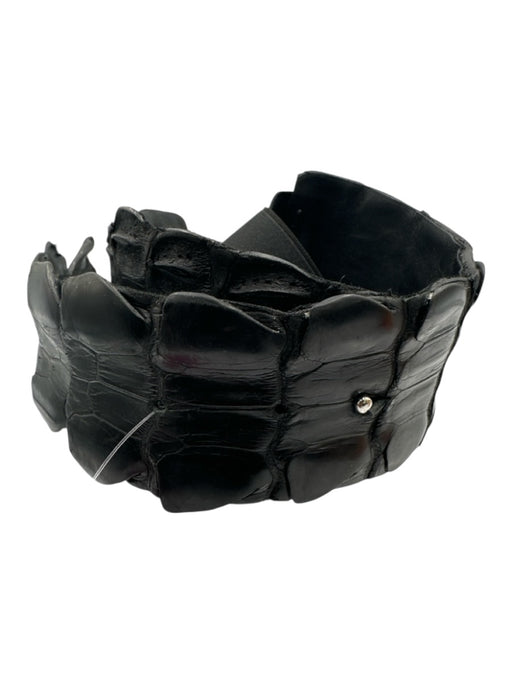 Ter Et Bantine Black Crocodile Leather Elastic Back Peg Clasp Belts Black / 44