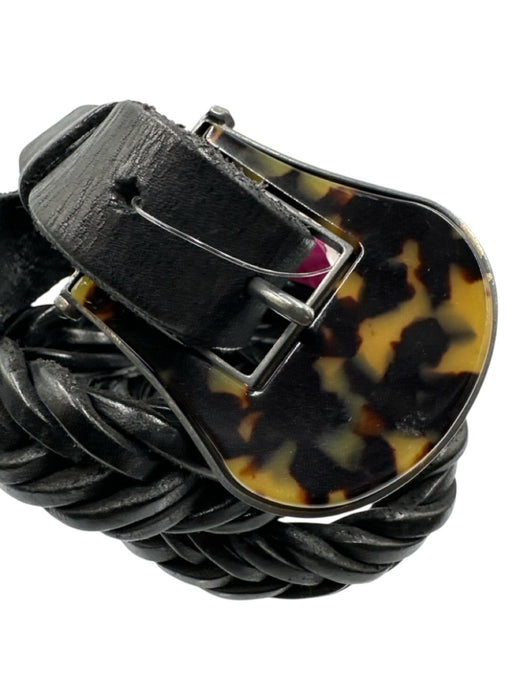 Golden Goose Black Leather Braided Tortoiseshell Buckle Woven Belts Black / 90